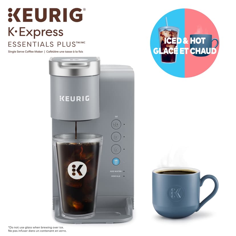 Refurbished Keurig K-Express Essentials Plus Single Serve K-Cup Coffee Maker, Brew Over Ice Technology, Moonlight Grey, 36oz Reservoir