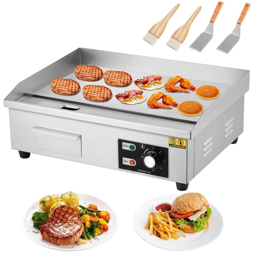 Eastvita 21-Inch Commercial Electric Griddle - 110V 1600W Electric Restaurant Teppanyaki Flat Top Grill with Shovels Brushes Non-Stick Surface Adjustable Temperature Control