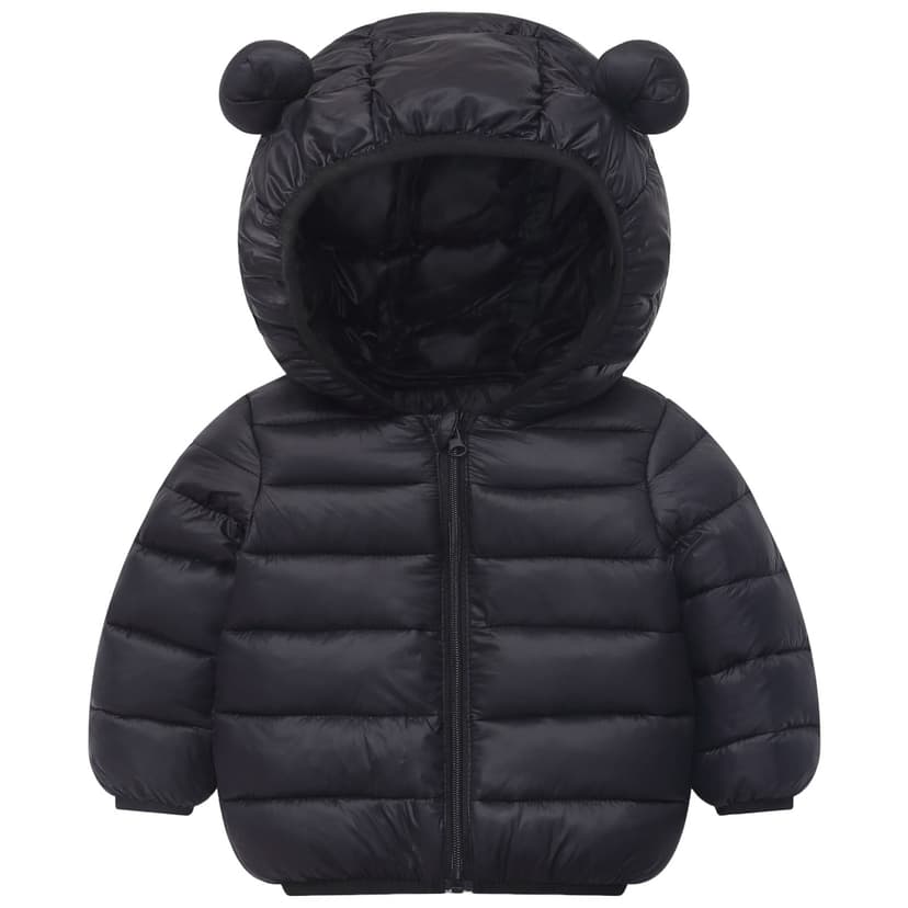 Curenmufel Winter Jacket for Girls Infant Baby Girls Coats Down Alternative Hoodie Coats Toddler Windproof Lightweight Winter Warm Puffer Jacket Coat Size 18 24 Months (Black,18-24 Months)