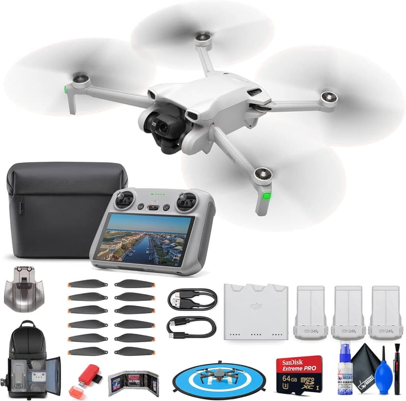 DJI Mini 3 with DJI RC Remote (Fly More Combo) (CP.MA.00000613.01) + 64GB Extreme Pro Card + BackPack + Landing Pad + Card Reader + Cleaning Kit + Memory Wallet + More