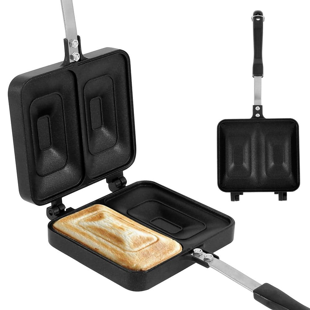 MesaSe Press Sandwich Maker Double Sided Sandwich Grill Pan 2 Compartment Sandwich Pan Non-Stick Sandwich Toaster 12.6×5.5 inches