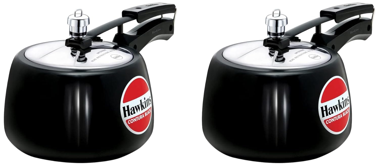 Contura Black Aluminium Pressure Cooker 3 Liters Pack Of 2, Hard Anodized Inner Lid Cooker, Handi Cooker (CB30) | For 3 Or 4 Persons