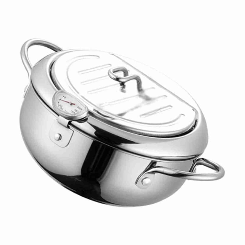 Deep Frying Pot, Japanese Style Stainless Steel Deep Fryer with and Oil Filtration, Japanese Style Tempura Fryer Pot
