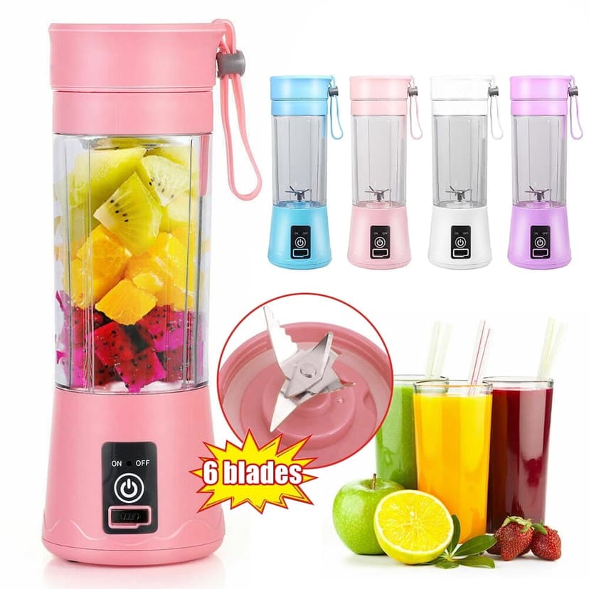 QUTETN 380 ml Portable Blender Mini Bottle Travel Electric Smoothie Blender Maker With 6 Blades for Juice shakes Blue