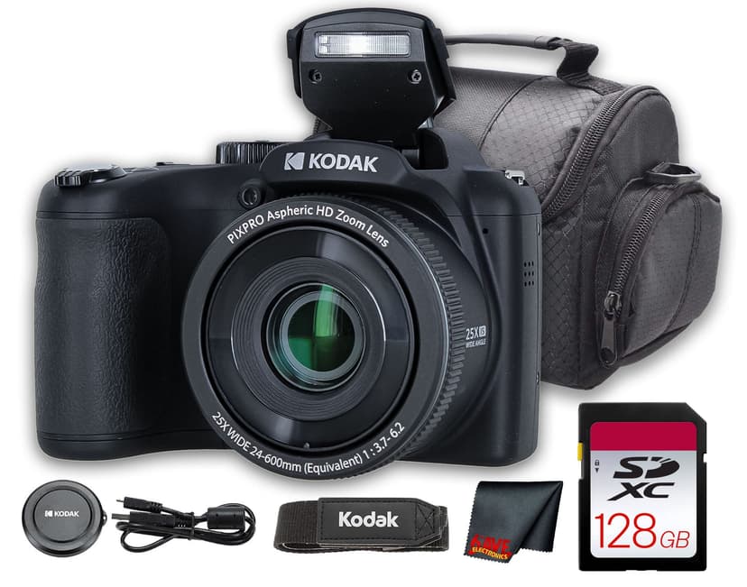 Kodak PIXPRO AZ255 16MP Digital Camera, 25X Optical Zoom, 1080p Video, 3" LCD, Black & Camera Case