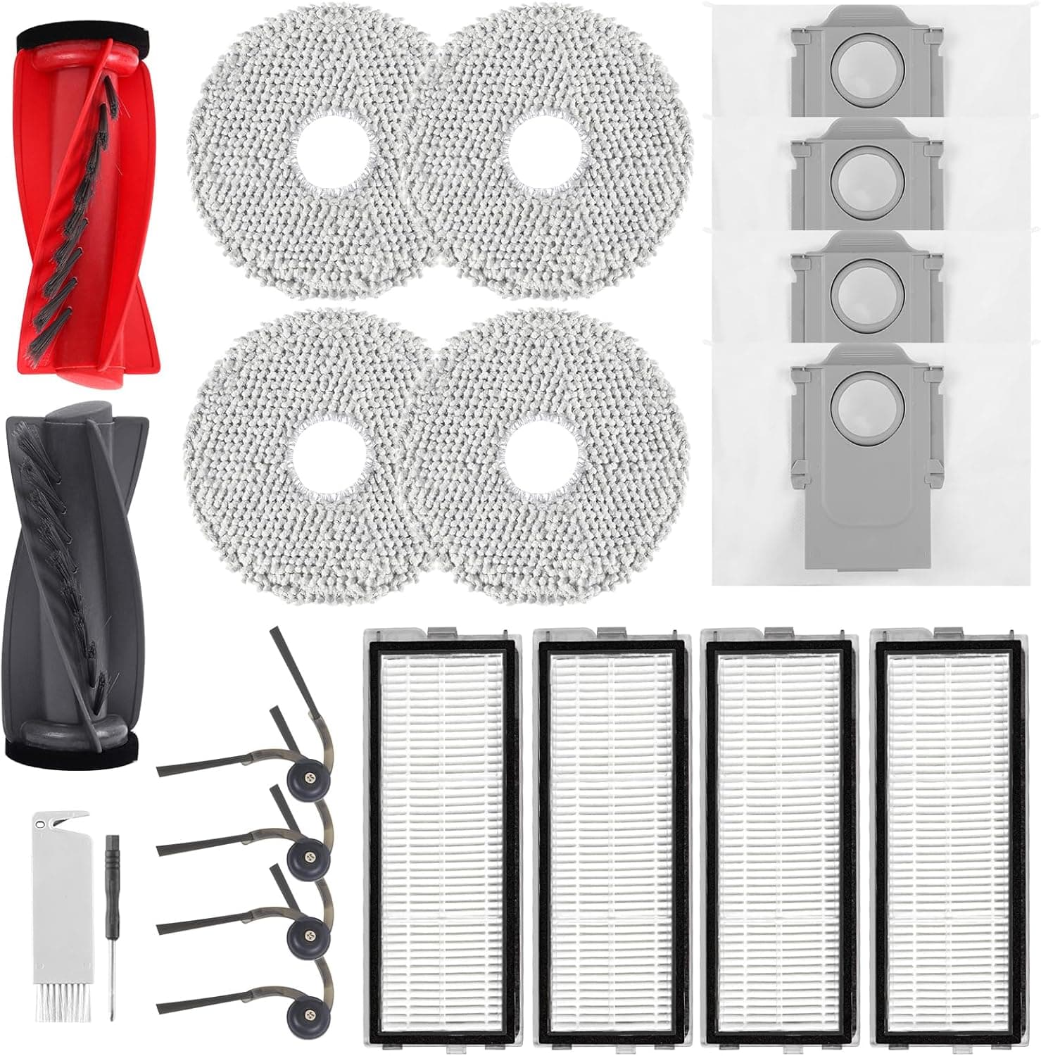 20 Pack Replacement Parts for Roborock Qrevo S5V/Qrevo Curv/Qrevo Curv S5X/Qrevo Edge S5A Series Robot Vacuum Cleaner Accessories, 1 Main Brush, 4 HEPA Filters, 4 Dust Bags, 4 Mop Pads, 4 Side Brushes