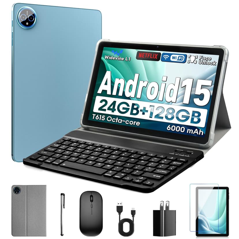 Aobante 10 Inch Tablet, Android 15 with 24GB RAM + 128GB ROM (1TB Expandable), Octa-Core, 1280x800 IPS HD Touchscreen, 5MP+8MP Du