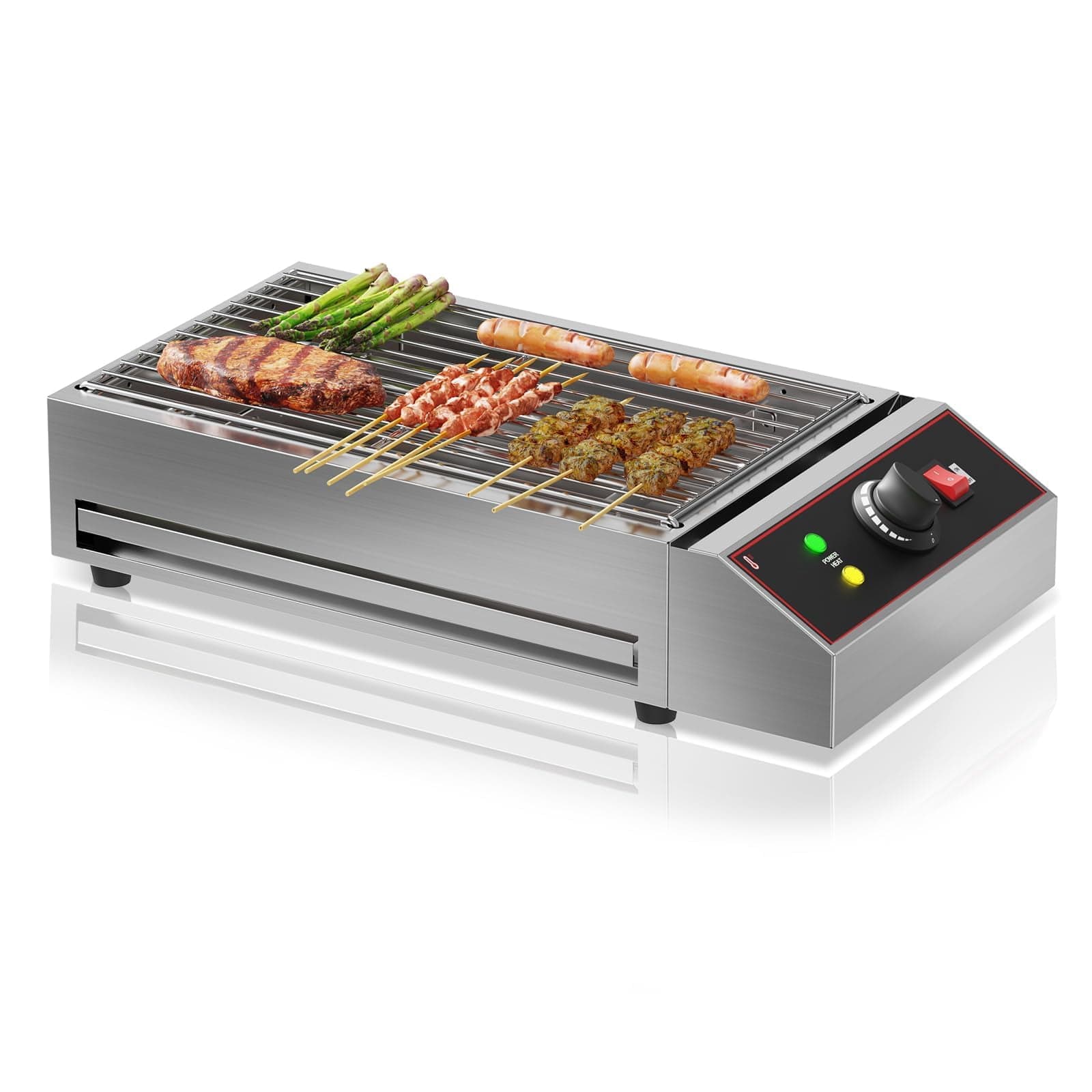 BeesClover 1800W Smokeless Electric Grill, Indoor Outdoor Portable Griddle, Commercial Countertop BBQ Grill with Stainless Steel Grill Grate, Adjustable Temperature 122°F-572°F