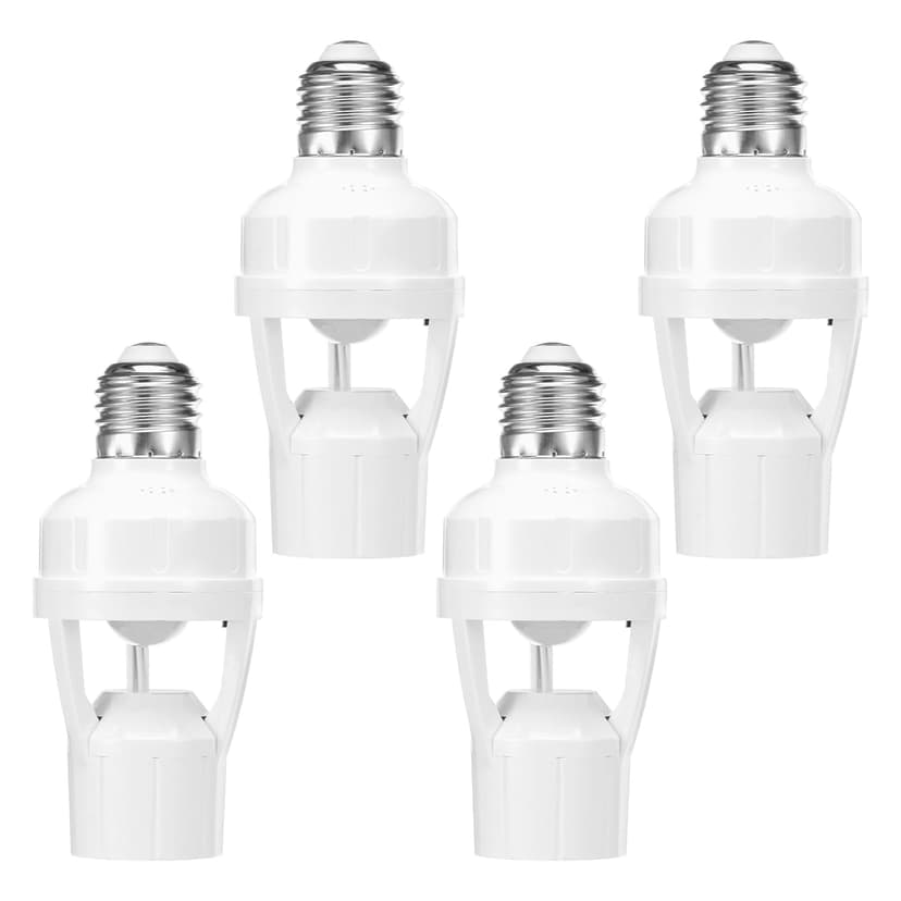 4 Pcs Motion Sensor Light Socket, Smart Screw in Light Bulb Outlet Compatible with E26/E27, Motion Activated Bulb Holder Adapter Automatic Control for Basement Storage Room Garage