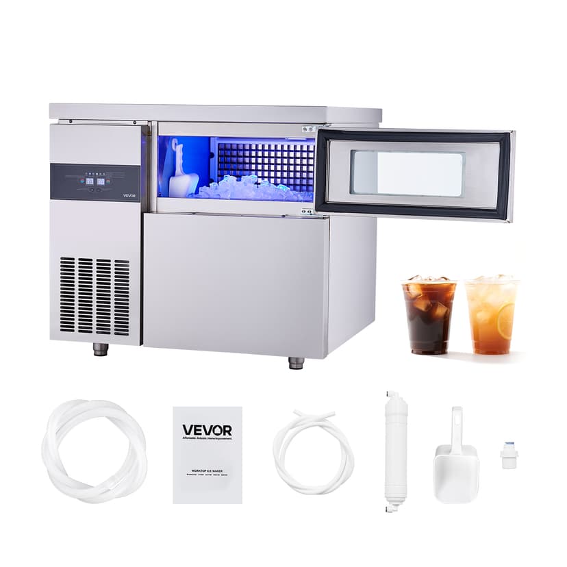 VEVOR Commercial Ice Maker Machine, 265 lbs/24H Stainless Steel Ice Machine with Worktop, 66 lbs Storage & 126 Cubes/Cycle