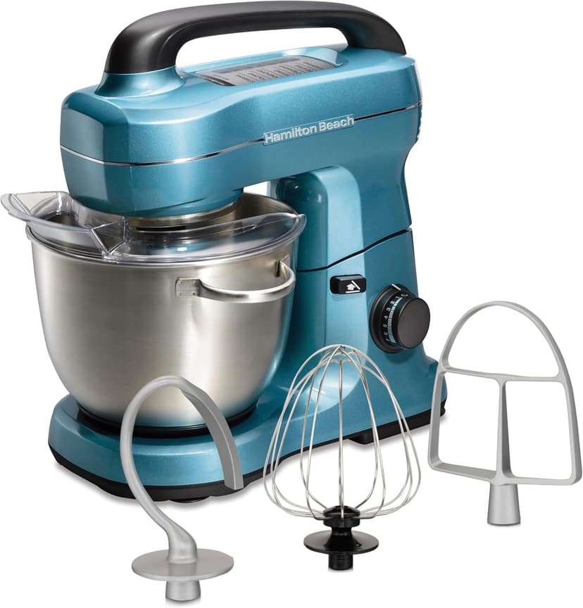 Hamilton Beach Stand Mixer with 4 Quart Stainless Steel Bowl, 7 Speeds, 300 Watt Motor, Blue, 63393