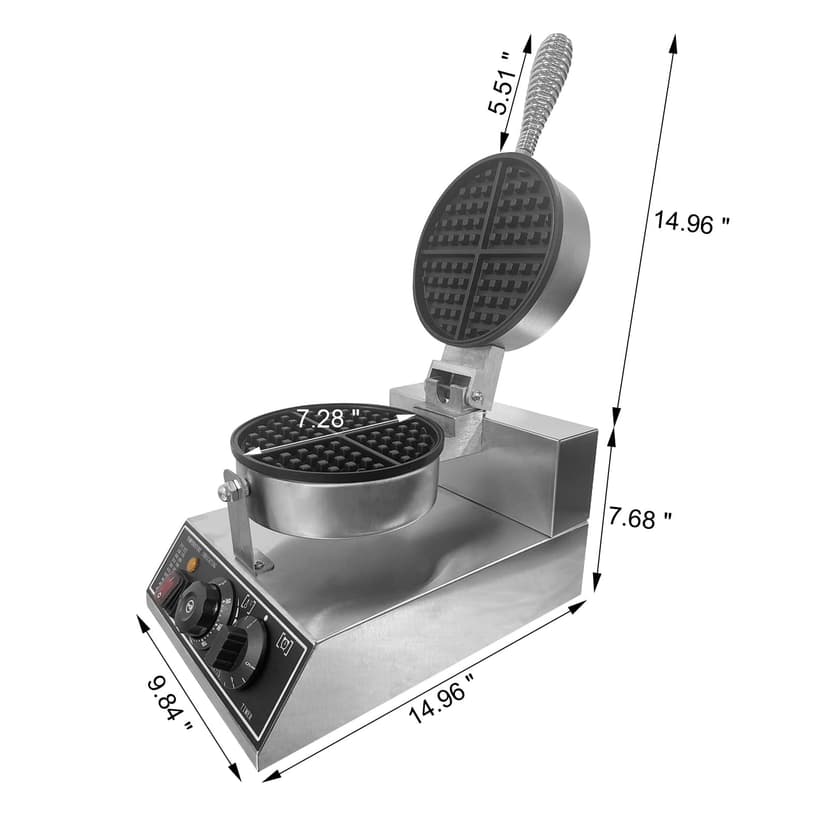AKDSteel Commercial Waffle Maker, 1200W Stainless Steel Nonstick Round Waffle Iron with 122℉ to 572℉ Temp Range & Time Control, for Household Bakeries Snack Bar