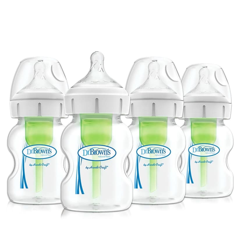 Dr. Brown's Natural Flow Anti-Colic Options+ Wide-Neck Baby Bottle, 4x5oz Bottles, Level 1 Nipple, 0m+