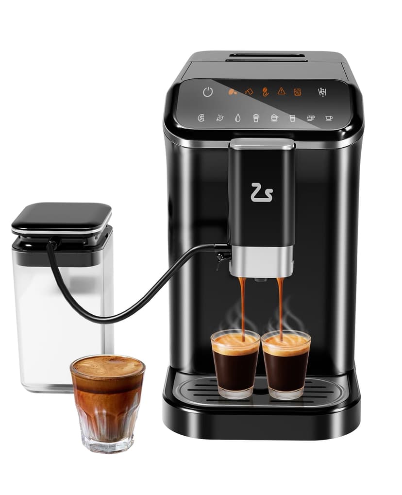 Yiwa Automatic Espresso Machine, 1.5L Coffee Maker with Grinder, Milk Frother & Auto Cleaning for Latte, Cappuccino, Macchiato