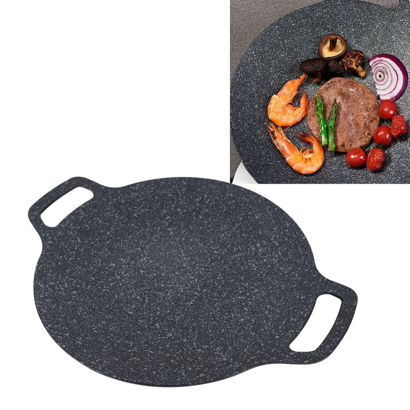 Korean BBQ Grill Pan, Nonstick Smokeless Round BBQ Griddle Aluminum Barbecue Hot Plate Korean Grill Pan Portable Indoor Skillet Frying Pan for Kitchen Camping Picnic, w Storage Bag