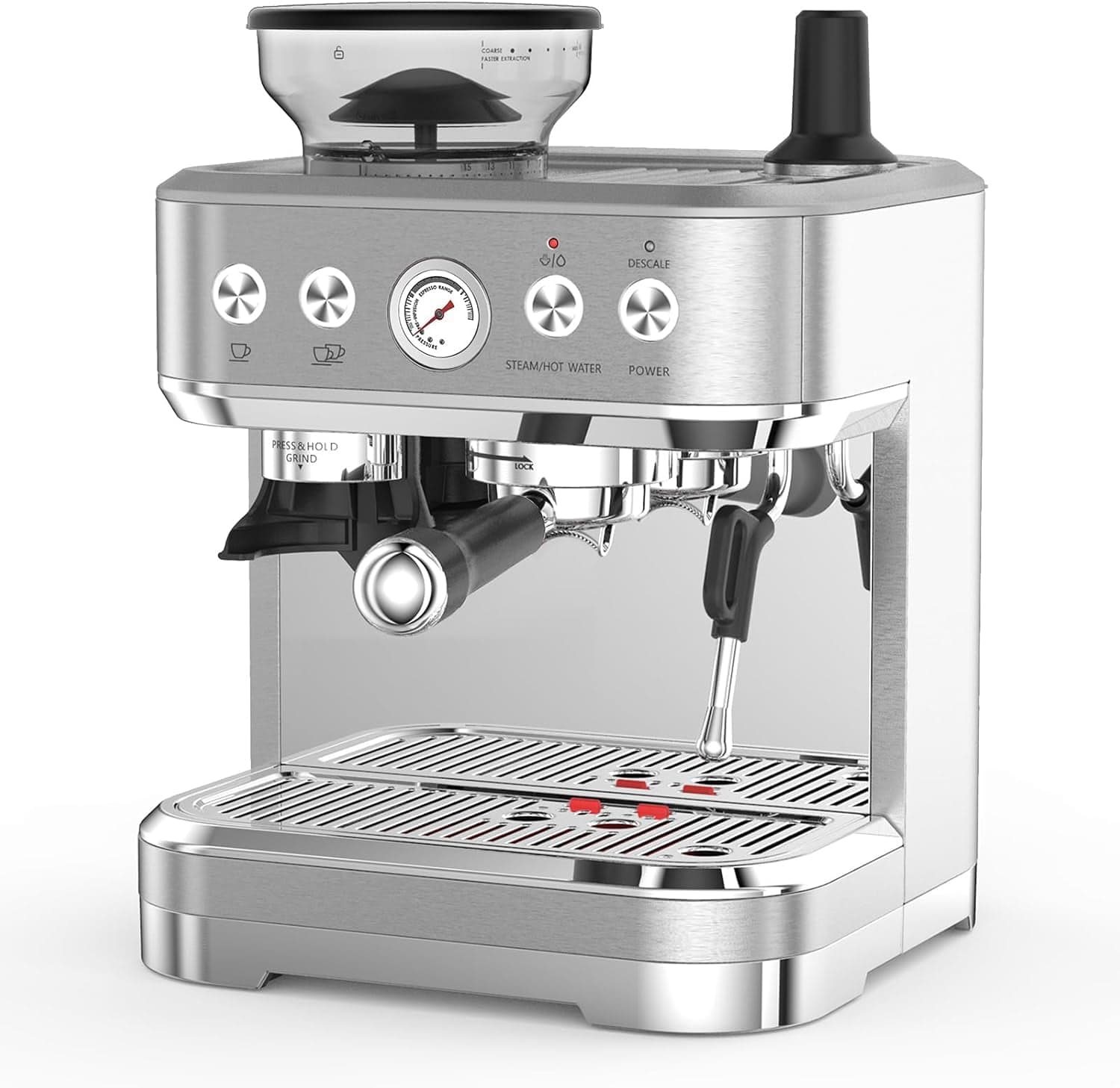 Ourlova 20 Bar Espresso Machine with Grinder, Semi Automatic, Stainless Steel Latte & Cappuccino Maker, 95oz Tank