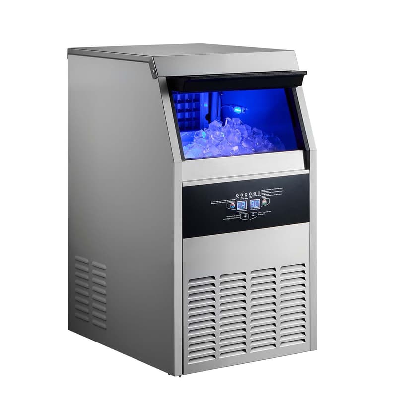 KFFKFF Commercial Ice Maker Machine, 130 lbs/24h with 30 lbs Storage Capacity, Built-in/Freestanding/Under Counter, Stainless Steel Ice Maker with LED Display & Self-Cleaning