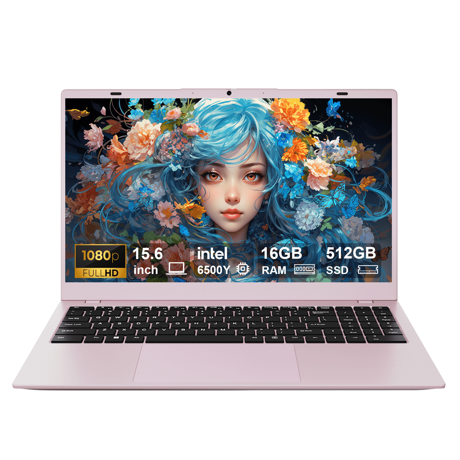 RNRUO 15.6" Laptop Computer, 16GB RAM 512GB SSD, Intel Pentium Gold 6500Y with 2 Cores Up to 3.4GHz, Full HD Display, Office 2024, WiFi5 BT5.0, Windows 11 for Business, Student, Pink