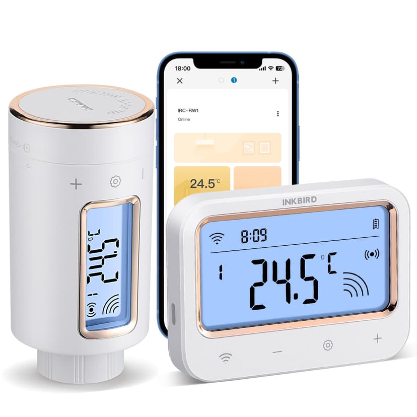 INKBIRD Smart Radiator Thermostat, IRC-RW1 WIFI Radiator Valve with Monitor, 11-Time Programmable Thermostatic, Temperature Alarm, Child Lock
