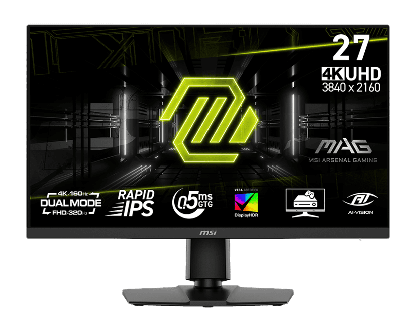 MSI 27" 3840 x 2160 (UHD) 160Hz UHD / 320Hz FHD 0.5ms (GTG) Rapid IPS Gaming Monitor Tilt and Height adjustable (MAG 272URDF E16)