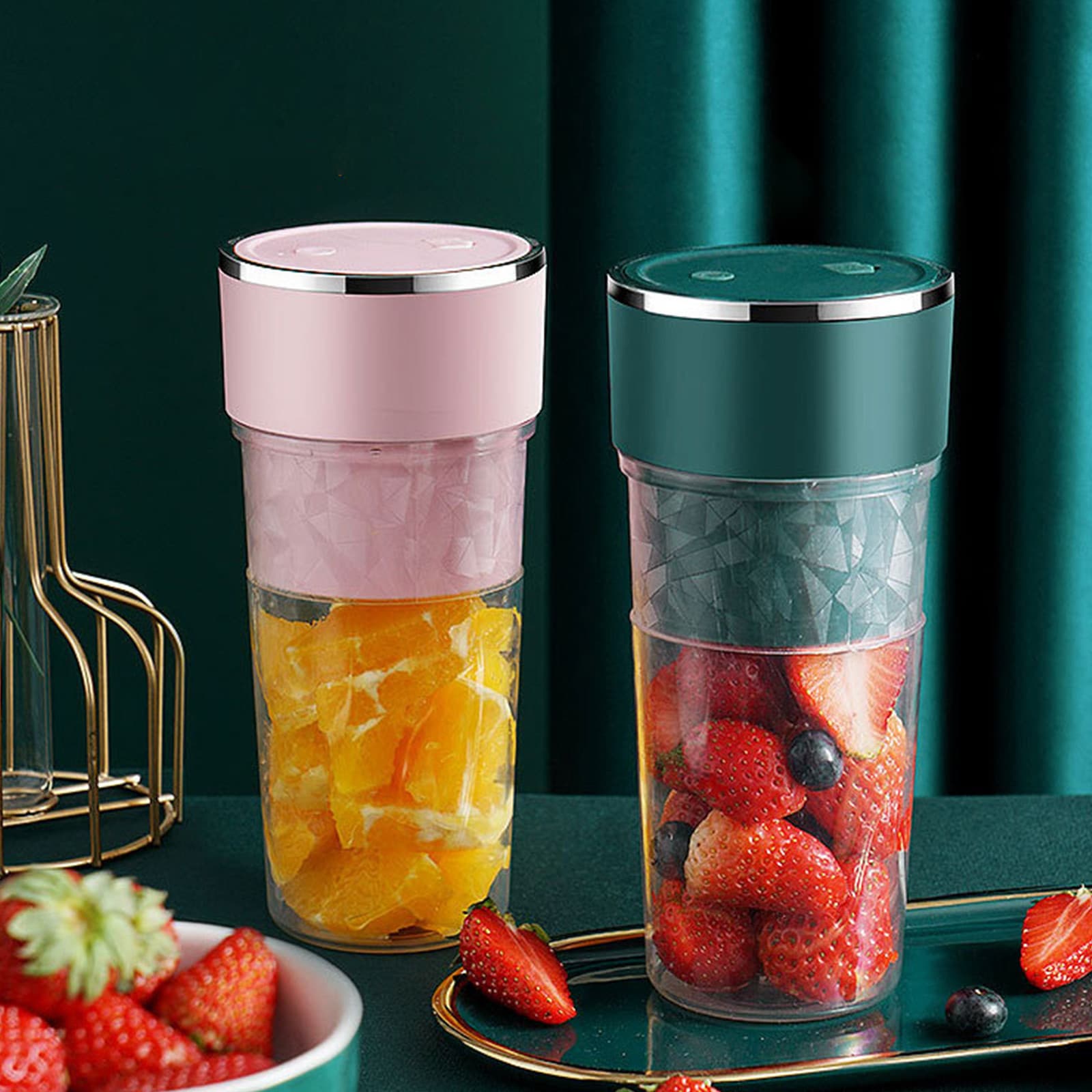 Iumwxz Smart Home Appliances Portable Blenders Blenders for Shakes Fruit Juicer Usb Rechargeable with 4 Blades Handheld Blenders for Sports Travel and Outdoor Green Plastic Deals on Sports & Rec