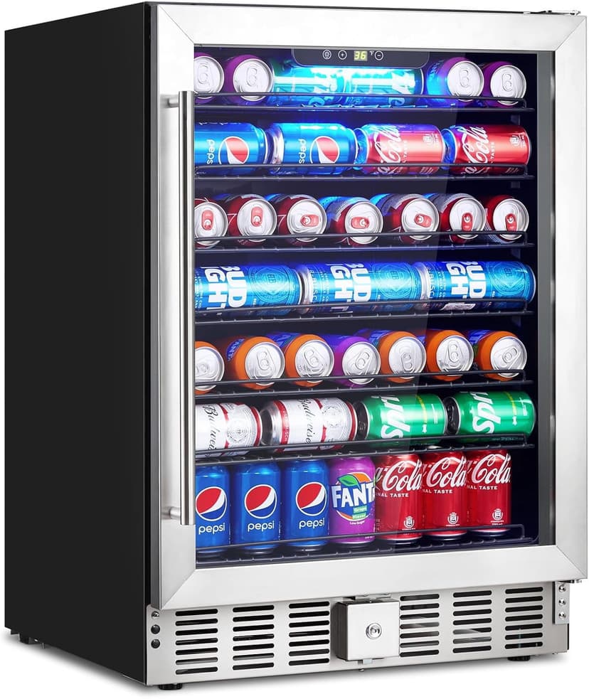 Beverage Refrigerator, 5.1 Cu.ft Beverage Fridge|166 Cans Capacity, Small Beverage Cooler with 36~60°F Adjustable Digital Temperature Control Compressor and Safety Lock