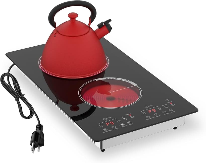 Argyolas 2000W 12 inch Electric Stove, 2 Burners Hot Plates for Cooking, Countertop Hotplate Double Elements Cooktop, 120V Ceramic Hotplate Plug in Infrared Cooker, Countertop and Built-in Compatible