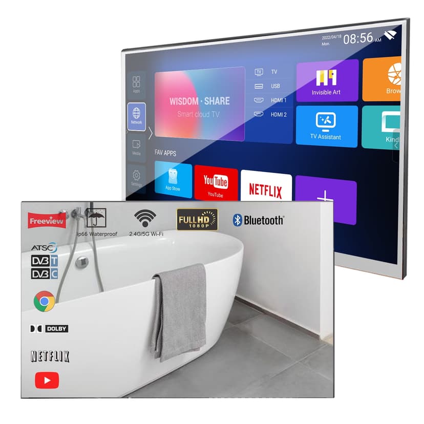 Soulaca 22 inches Magic Smart Mirror Led TV 1080P for Bathroom Waterproof Shower Television WiFi Bluetooth DTV ATSC