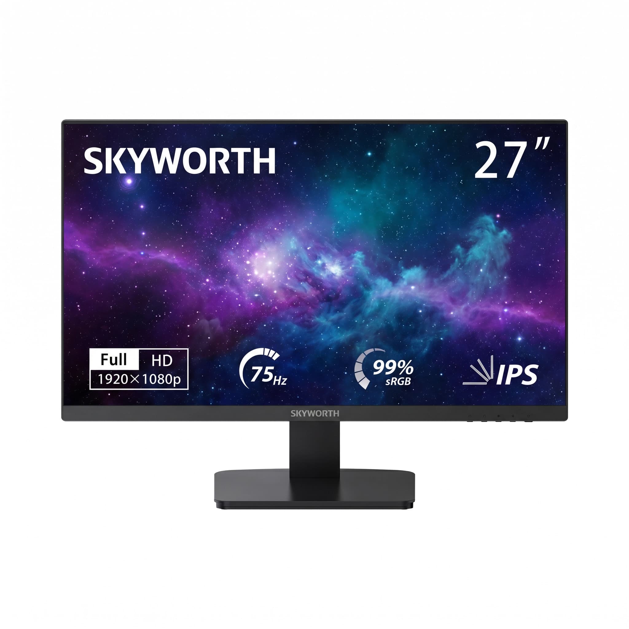 Skyworth 27 inch Monitor Full HD 1080p 75Hz, 8bit 99% sRGB Widescreen IPS LED Computer Monitor, HDMI VGA Audioout Display Port, Home Office Thin PC Monitor, Machine Black, 27B1H 27" 75Hz IPS