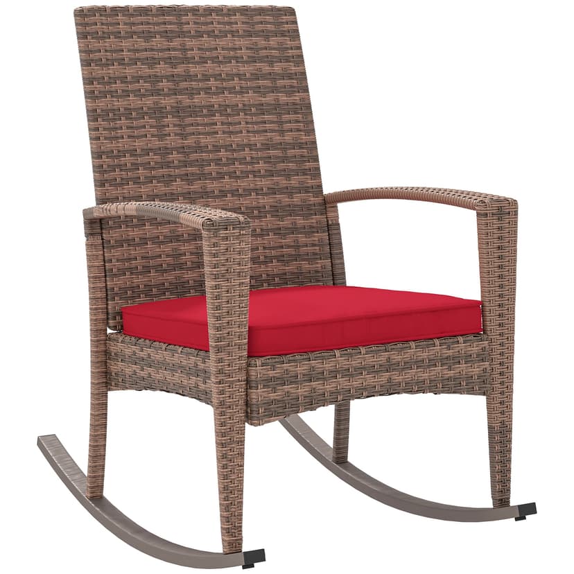 Outsunny Outdoor PE Rattan Rocking Chair with Cushion Wine Red