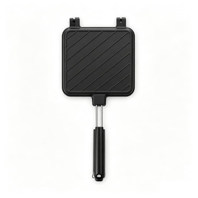 Sandwich Maker Non-Stick Double-Sided Stovetop Griddle Panini Press Grilled Cheese Maker for Breakfast Burger Pie Irons for Camping Aluminum Alloy Compact Heat Handle Kitchen Gadget Hanging Loop
