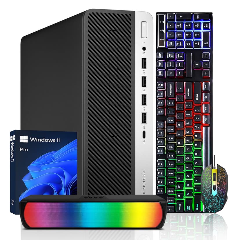 HP ProDesk 600 G4 SFF Desktop Computer PC Combo | Intel i7 Hexa-Core 8th Gen CPU | 32GB DDR4 RAM | 2TB NVMe SSD | Windows 11 Pro | RGB Sound Bar | HDMI |WIFI - Refurbished