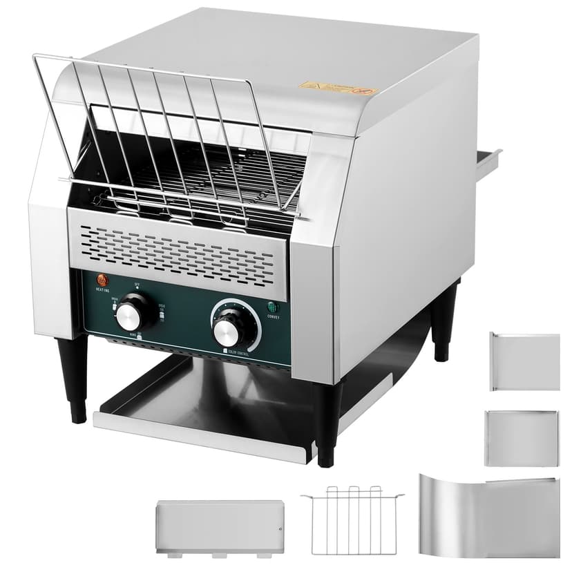 Ourlova Commercial Conveyor Toaster 450 Slices/Hour Heavy Duty Stainless Steel Electric Toaster with Adjustable Browning Removable Crumb Tray for Restaurant Bakery Bagel Shop Hotel Use