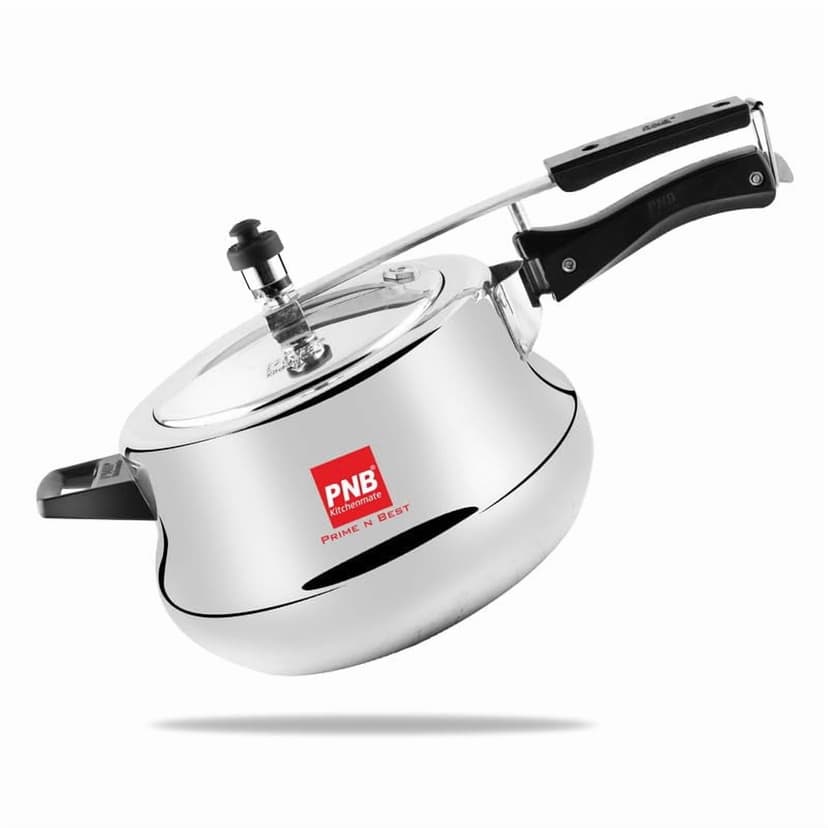 Kitchenmate Belly Aluminium Pressure Cooker With Inner Lid - 5.5 Liters, Silver, 4mm Thickness | Heavy Gauge Gas Stove Cooker With Glossy Finish - Durable, Heat Resistant