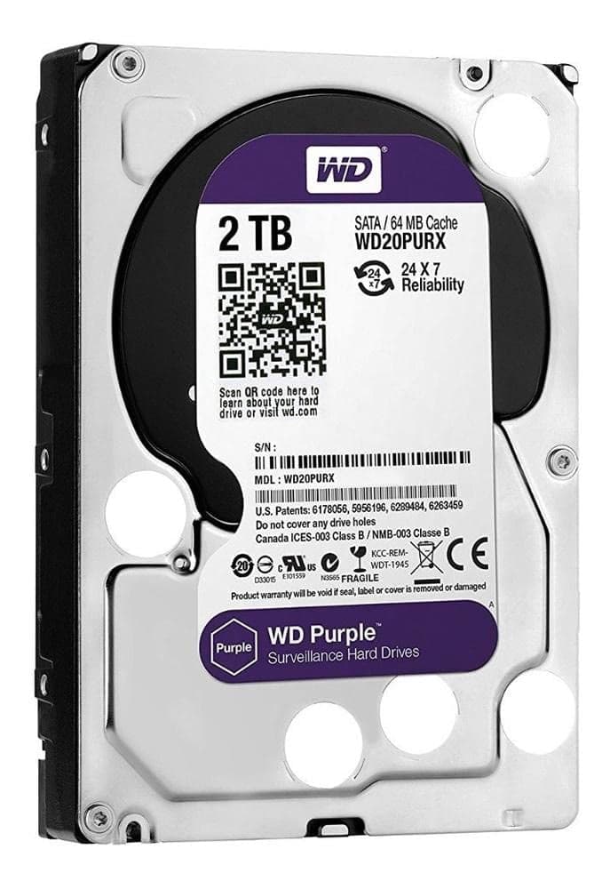Western Digital 2TB WD Purple Surveillance Internal Hard Drive HDD - SATA 6 Gb/s, 64 MB Cache, 3.5" - WD20PURZ
