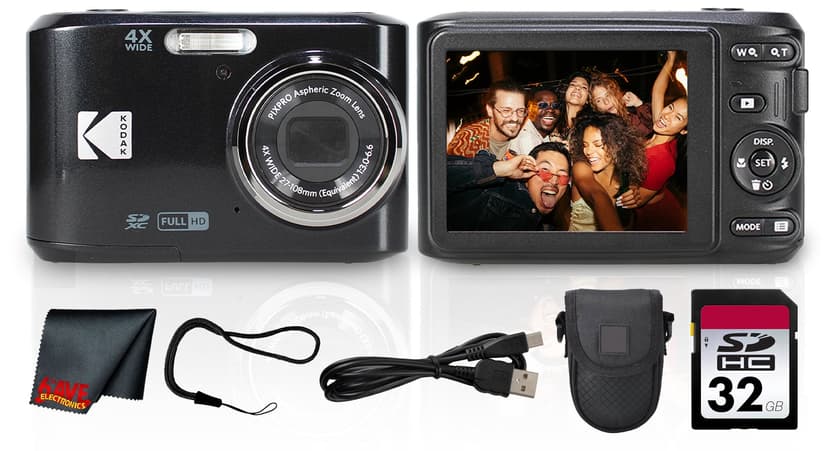 Kodak PIXPRO FZ45 Digital Camera (Black) (FZ45BK) + 32GB Card + Camera Case + Cleaning Cloth