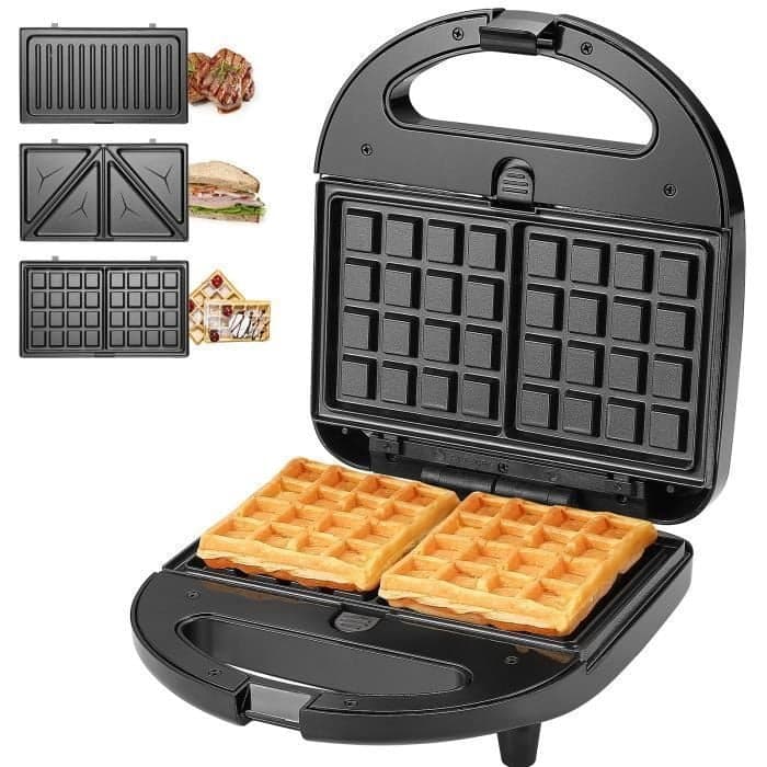 KotiCidsin Multifunction Waffle Maker, Croque Monsieur, Grill and Waffle Maker 3 in 1, High Power 750W, Black
