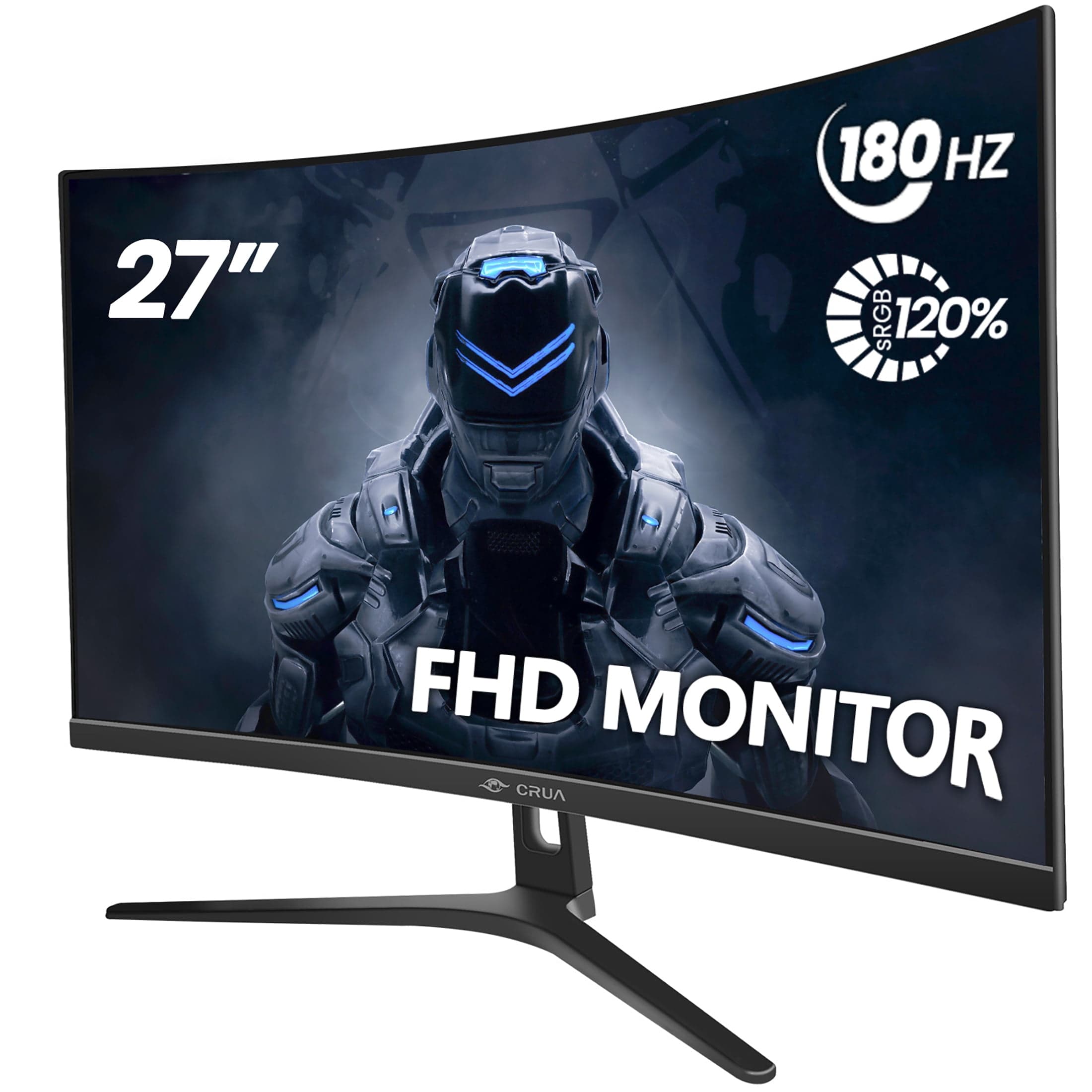 CRUA 27" Curved Gaming Monitor, FHD 1920x1080P,180Hz Computer Monitor, 1800R VA Screen, 120% sRGB, AMD FreeSync, HDMI & DP, Wall Mount Install- Black