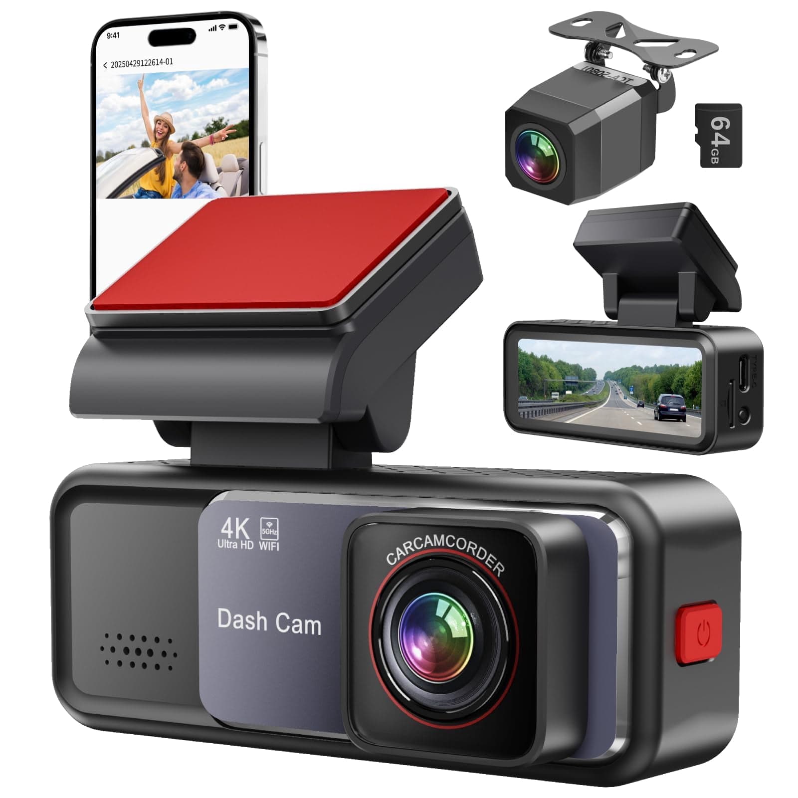 Dash Cam, 4K+2K Full HD Dash Cam Front and Rear, Dash Camera for Cars with Built-in 5GWiFi, 3.2” IPS Screen Dashcam, with 64GB Card, Night Visi