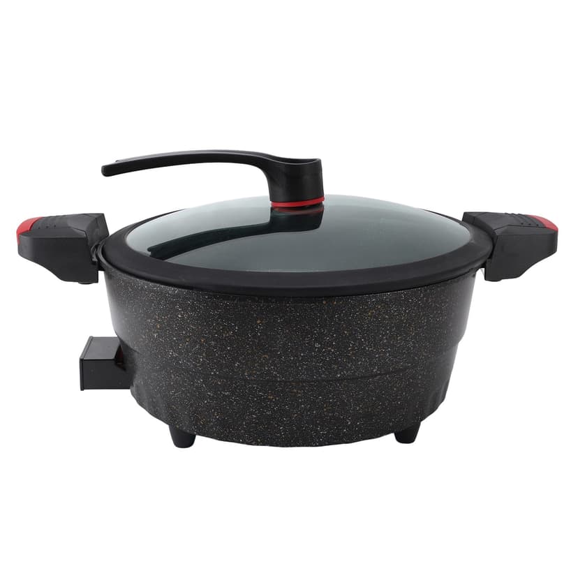 Electric Skillet and Frying Pan, 12 Inch Round Cooker with Nonstick Coating 1500W Power 5 Level Temperature Control, Micro Pressure Cooker with Steam Plate and Lid for Kitchen