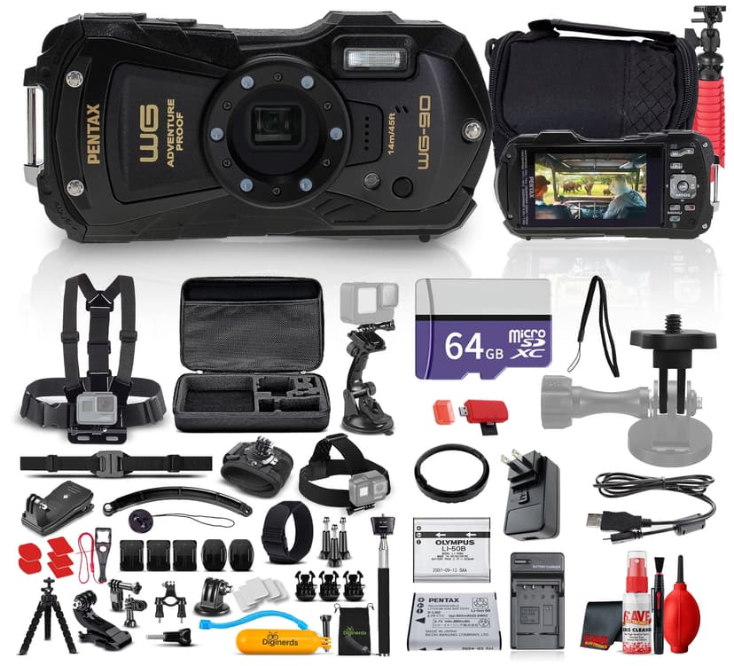 Ricoh Pentax WG-90 Waterproof, Shockproof, Dustproof, Freezeproof, Tough Digital Camera + More