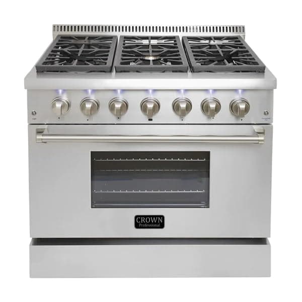 CROWN 36" Professional Stainless Steel Dual Fuel 5.2 cu. ft Electric Oven Gas Range ARD3601