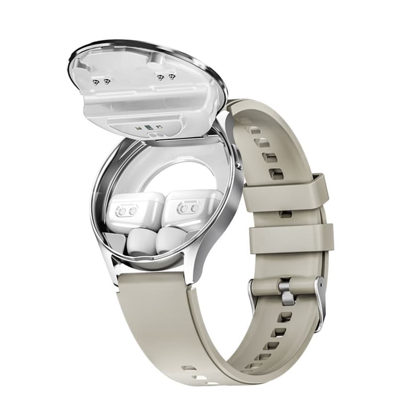 QualitChoice Waterproof Smartwatch For Men With 39-inch HD Screen Bluetooth Calls 2-in-1 Headset Watch Silver grey glue