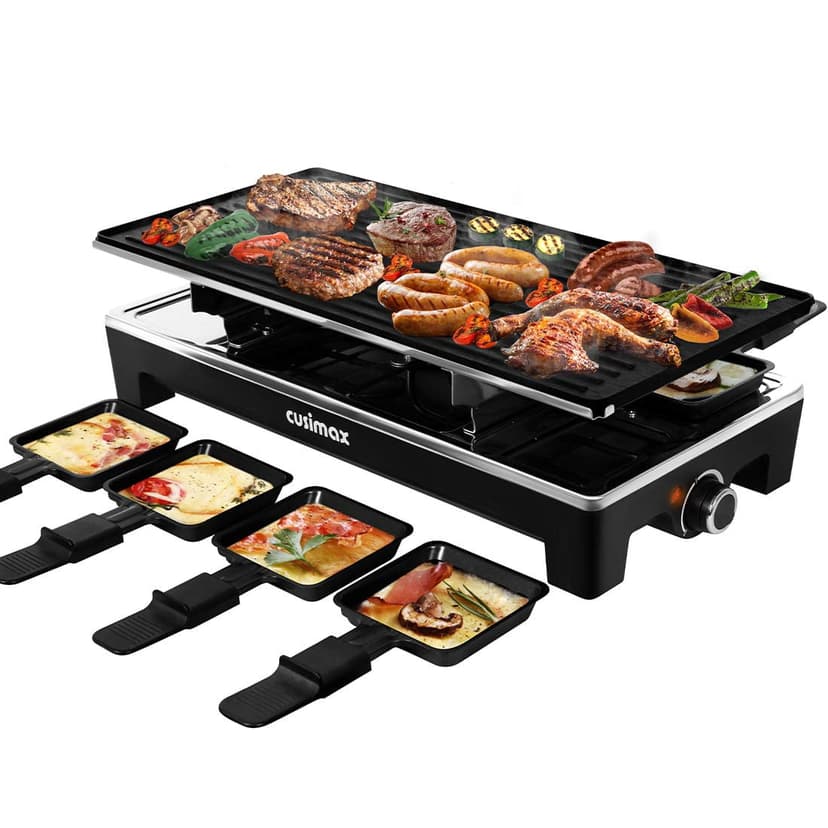 CUSIMAX Raclette Grill Electric Grill Table Portable 2 in 1 Korean BBQ Grill Indoor & Cheese Raclette, Reversible Non-stick plate, Crepe Maker with A
