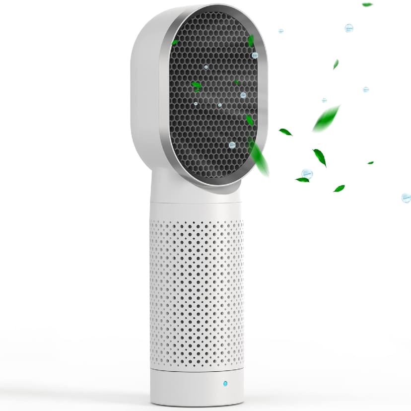 Desktop Air Purifier, Small Air Ionizer with 3 Stage Filtration System, H13 HEPA Filter, 2 Speeds for Home, Bedroom, Pets, Odor, Smoke, Pollen (White) - F001