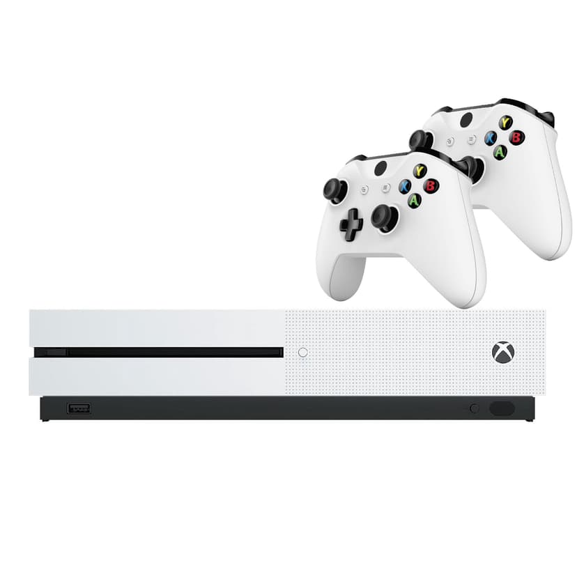 Microsoft Xbox One S Gaming Console 500GB Disc Edition with Two RetroFam Wireless Controllers (Refurbished)