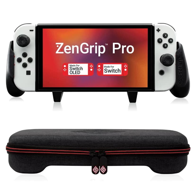 Satisfye - Zengrip Pro gen 3 OLED Slim Bundle, Accessories compatible with Nintendo Switch - The Bundle includes: Black Pro grip, Slim case