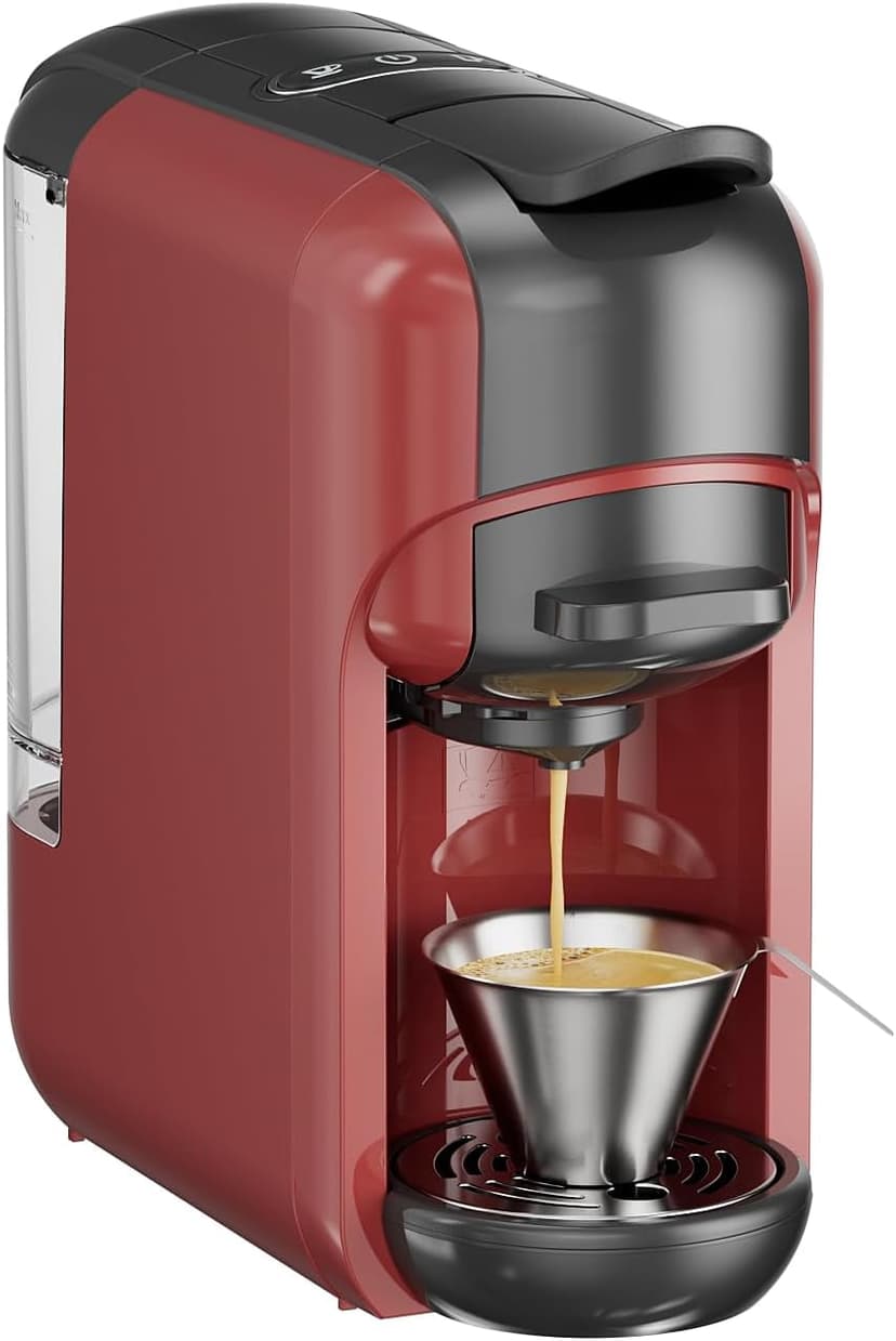Small Espresso Machine Coffee Maker: 1450W Single & Lungo Serve Coffee Maker Programmable for Two Capsules/Coffee Powder for Latte, Cappuccino, Home Office Use