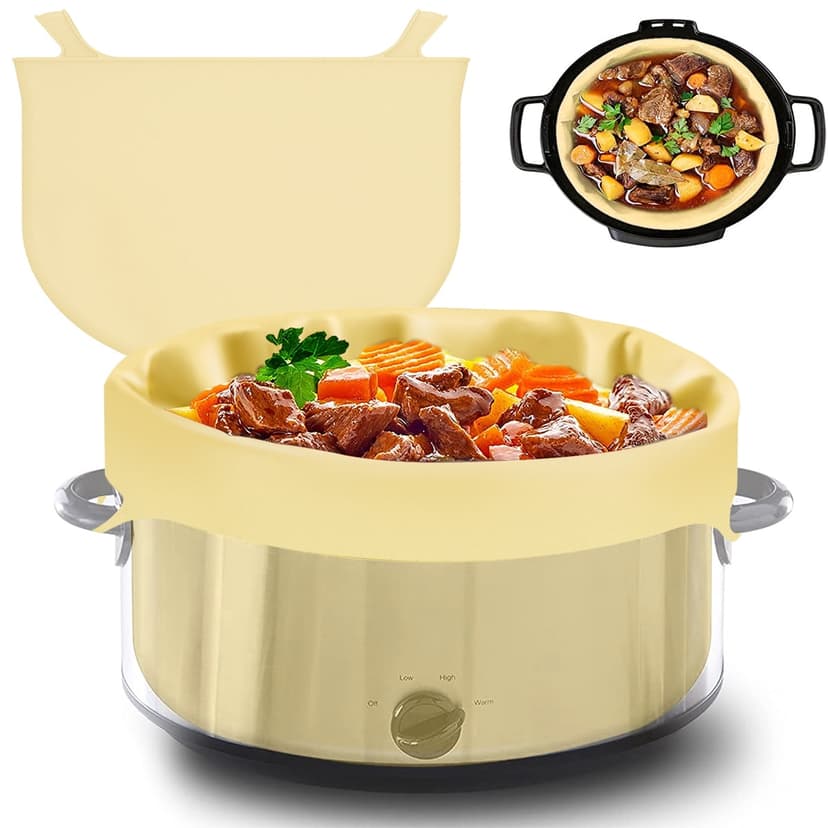 Qenwkxz Silicone Slow Cooker Liner Silicone Slow Cooker Insert Liner with Handle Leakproof Slow Cooker Silicone Insert Heat Resistant Slow Cookers Bag Liner Dishwasher Safe for 8QT Pot