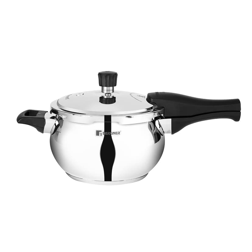 Pura Silver Stainless Steel Pressure Cooker With Outer Lid, 3.5 Liters - Belly Shape Or Handi Cooker, Triply Bottom, Induction Base, Gas Ready